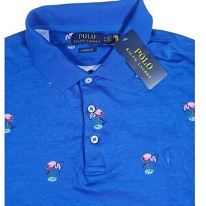 Polo Ralph Lauren Flamingo Print Polo Shirt Classic Fit Blue Men's XL‎ New $115